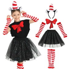 Girls Cat Costume Set,7Pcs Kids Cat Themed Book Day Cosplay Costume with Hat ...