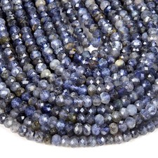 Natural Iolite Micro Faceted Round Gemstone Beads Strand 12'' For Craft Jewelry