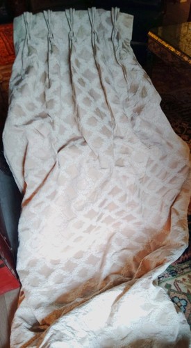 2 Custom Damask Drapery Panels Pleated DOUBLE LINED WEIGHTED Silk Cotton 50x122