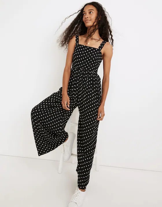 Madewell Jumpsuit Ruffle Front Wrap Grid Dot Black Classic Elevated Size 4-image