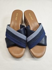Nine West Women's Slip On Sandal In 3 Blue Shades Preowned In Good Condition