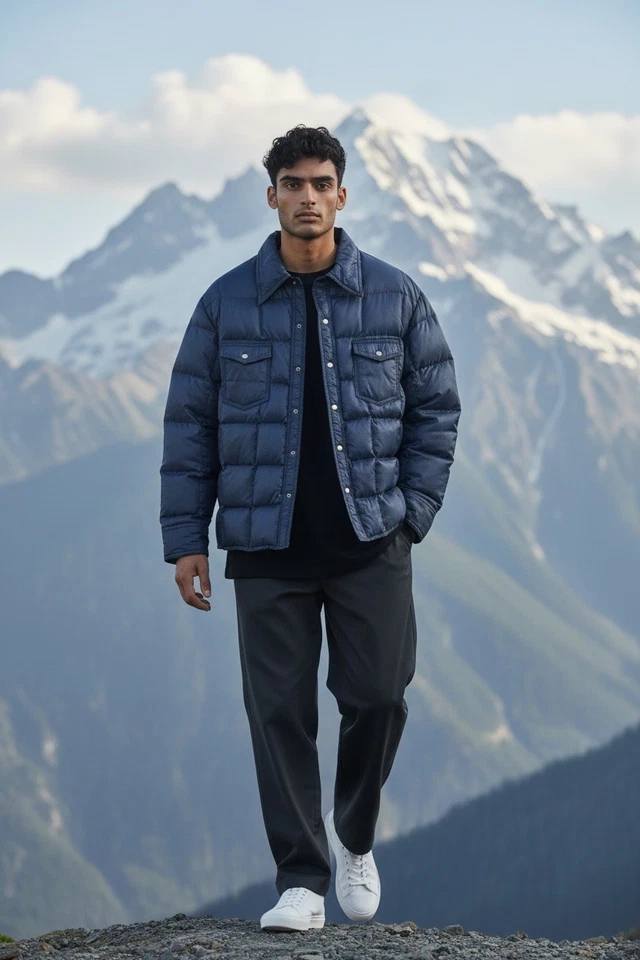 Vintage 80’s Mountain Goat White Stag Down Puffer Retro Jacket Blue Sz  Large - Image 4 of 4