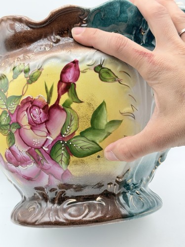 Splendida grande antica fioriera Victoria Ware Ironstone multicolore oro - Foto 5 di 13