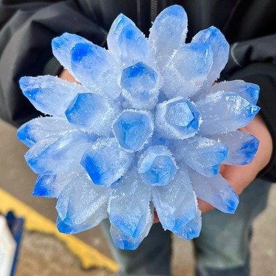 2.44lb Newly discovered blue crystal cluster flower shaped mineral specimen
