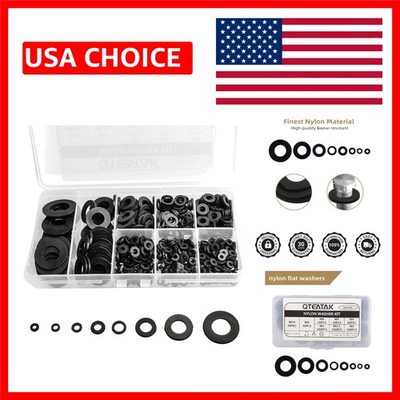 #ad Durable Black Nylon Flat Washer Kit 510 Pcs in 8 Common Sizes for DIY Projects $11.04