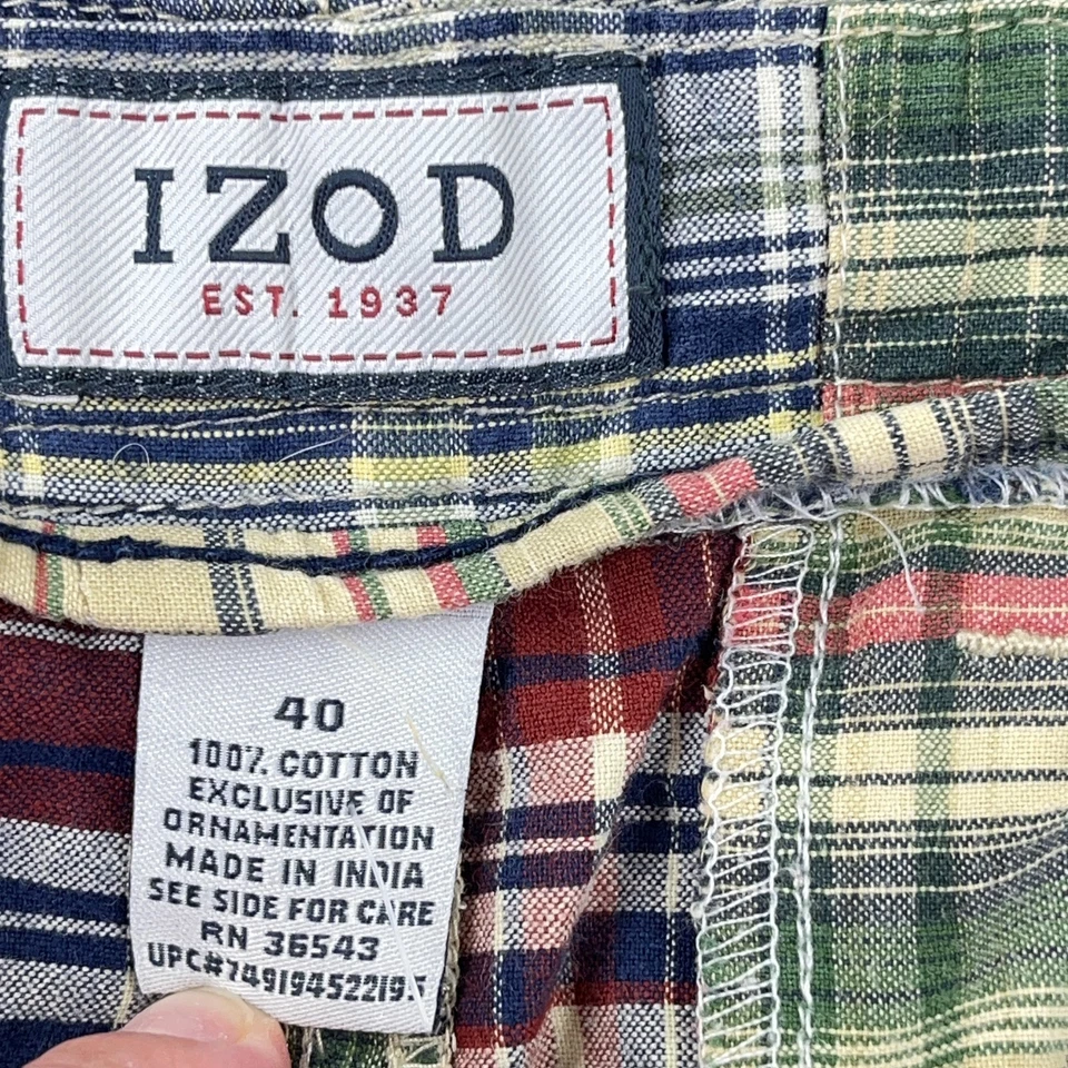 Shorts Izod Chino Masculino 40 Madras Xadrez Patchwork Madras Golfe Frente Plana Preppy - Imagem 3 de 4