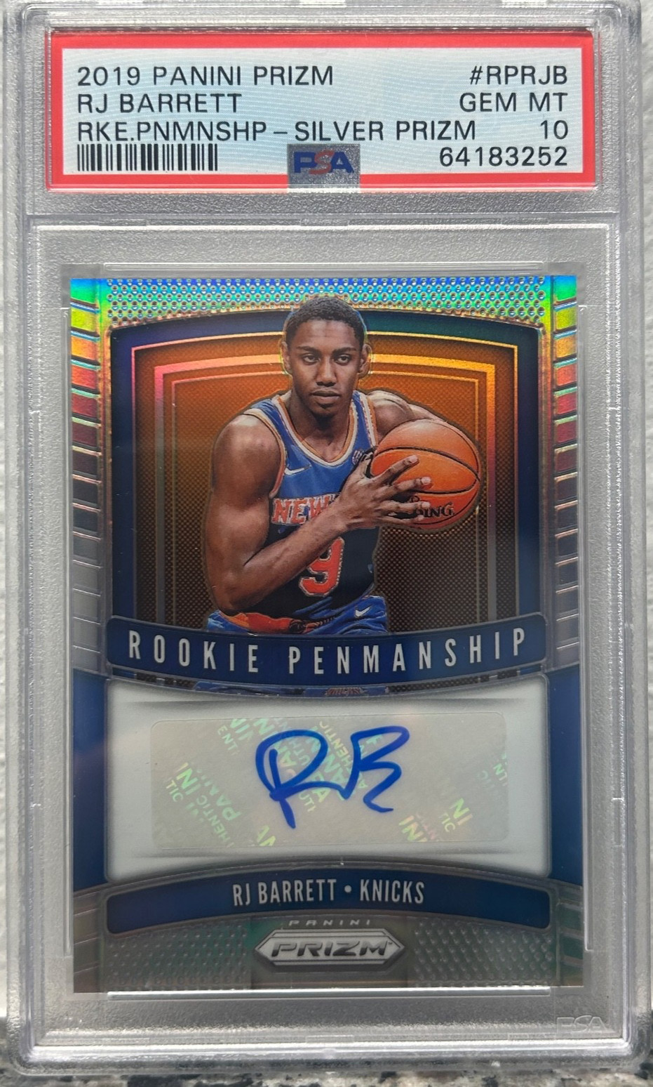2019-20 Panini Prizm RJ Barrett PENMANSHIP SILVER AUTO ROOKIE RC PSA 10 RAPTORS