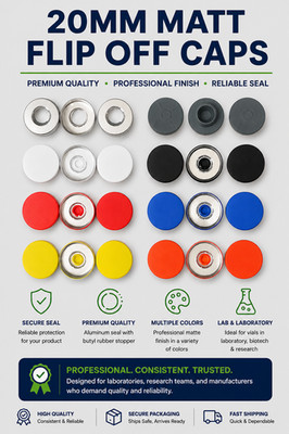 500**20mm Flip Off Seals Aluminum Caps w Rubber Plugs Serum Vials Assorted Color