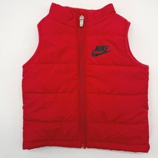 Nike Vest Kids 12M Red Puffer Full Zip Quilted Sleeveless Jacket Logo