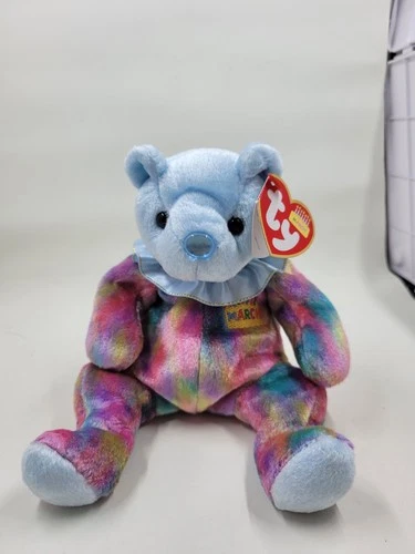 March Birthday Bear Cake Blue Aquamarine TY Beanie Baby Vtg 2001 Animal Colorful