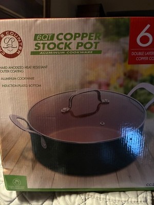Chef's Corner 6Qt Copper Stock Pot Double Layer Ceramic Copper Coating