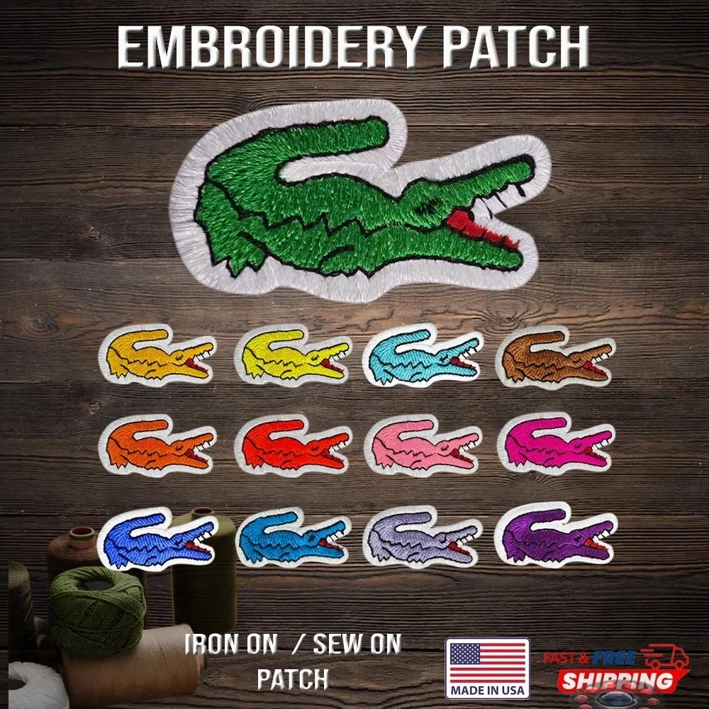 Lacoste Crocodile Logo Embroidered Iron On Patch – Sew On Clothing