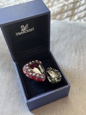 Swarovski Genuine Pink Black Crystal Cocktail Ring - Boxed