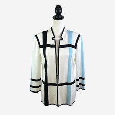 Ming Wang Contrast Piped Blazer Jacket Size S Hook Bar Front Closure 3/4 Sleeve