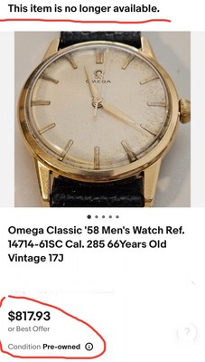 ✓OMEGA - RARE VINTAGE 1950's Swiss Watch Ref.14714-61SC Cal. 285
