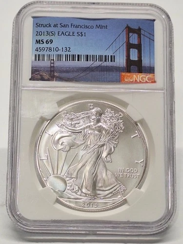 2013 S American Silver Eagle NGC MS69 Struck at San Francisco Mint 1oz ASE