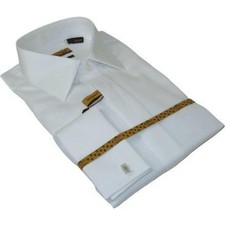 Men 100% Egyptian Cotton Shirt French Cuffs Wrinkle Resistance ENZO 71402 White
