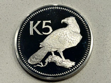 1975 (1st) Papua New Guinea 5 Kina 50% Silver (.44 t oz) Proof Coin Papuan Eagle