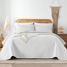 Queen Quilt Bedding Set,White Ultrasonic Full/Queen Quilt Set Reversible Micr...