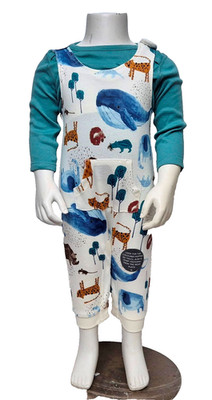 MARKS & SPENCER Baby Jungen Latzhose & Strampler Set weiß/blau 6-9 Monate