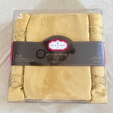 Gold Damask Dining Set Oval Tablecloth 6 Napkins 6 Metal Rings Trim A Home