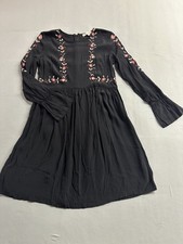 Loft Embroidered Floral Split Sleeve Cold Shoulder Black Dress, Size 4.