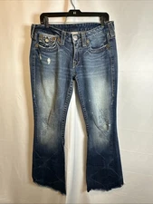 True Religion Brand Jeans USA Womens Joey Big T Wide Leg Blue Sz- 30 #936