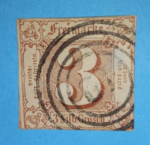+ 1860 Thurn and Taxis German States #12 3sgr Imperf. Ring-42 Morschen,Hesse
