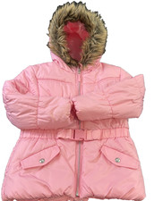 ROTHSCHILD Pink Faux Fur Hooded Ruched Puffer Winter Warm Coat Jacket 6X EUC