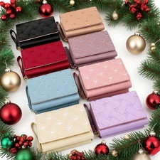 Women's Trifold Wallet Small PU Leather Pocket Mini Coin Purse with ID Window