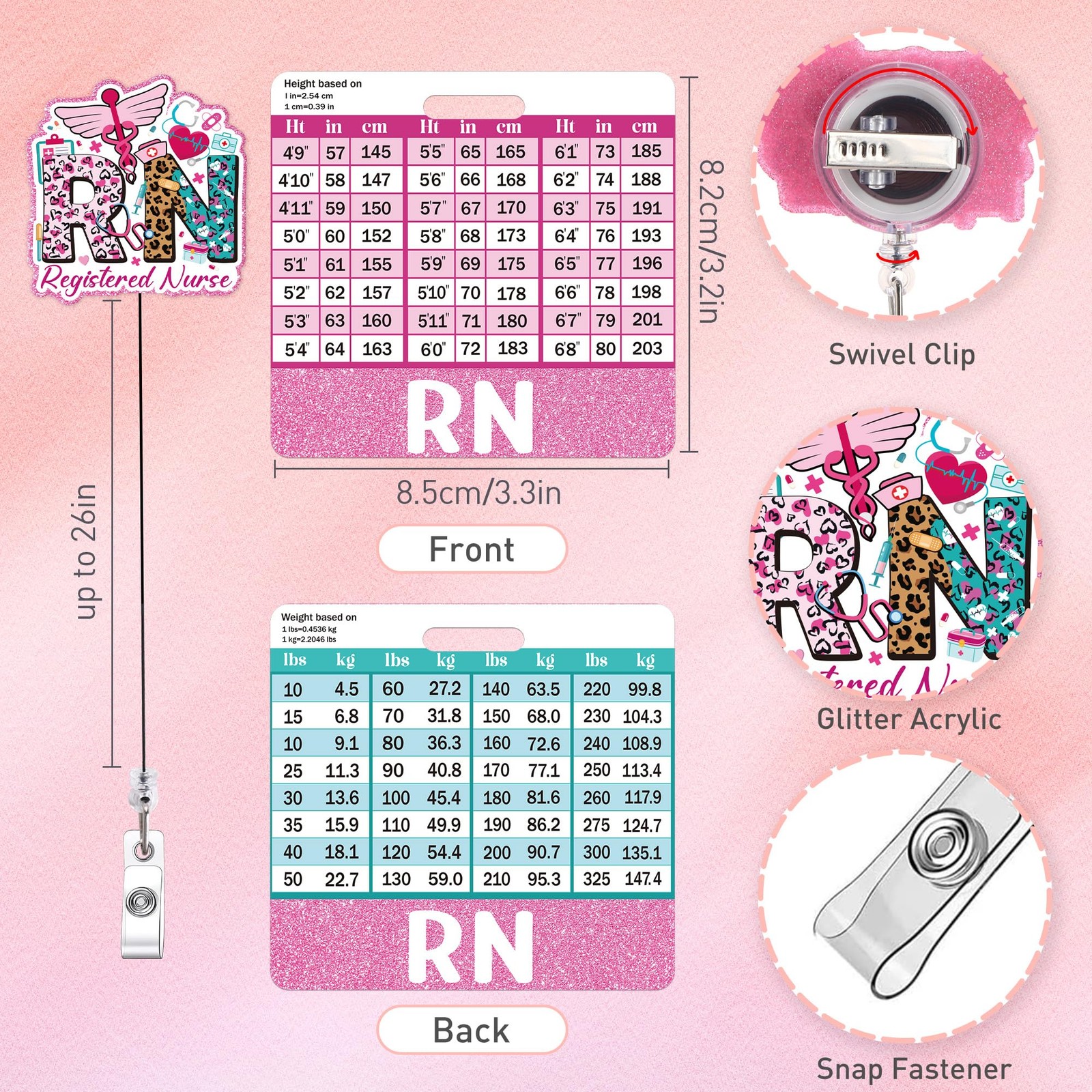 как выглядит Registered Nurse RN Retractable Pink ID Holder Badge Reel Buddy Set 1 PCS фото
