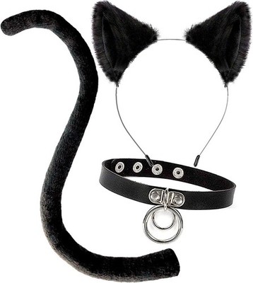 OLYPHAN Cat Costume Accessories Ears and Tail Set Black Animal Halloween Acce...