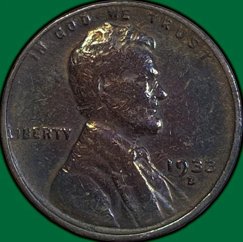 1933-D Lincoln Wheat Cent Choice Very Fine VF+ Coin, Cleaning #36163
