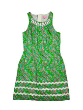 Lilly Pulitzer Womens Sz 2 Pearl Chomp Chomp Alligator Sheath Dress Beaded Neck