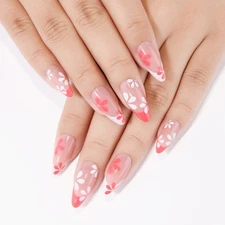 evpct Flower French Tips Press on Nails Almond Medium for Women Gift, Nude + ...