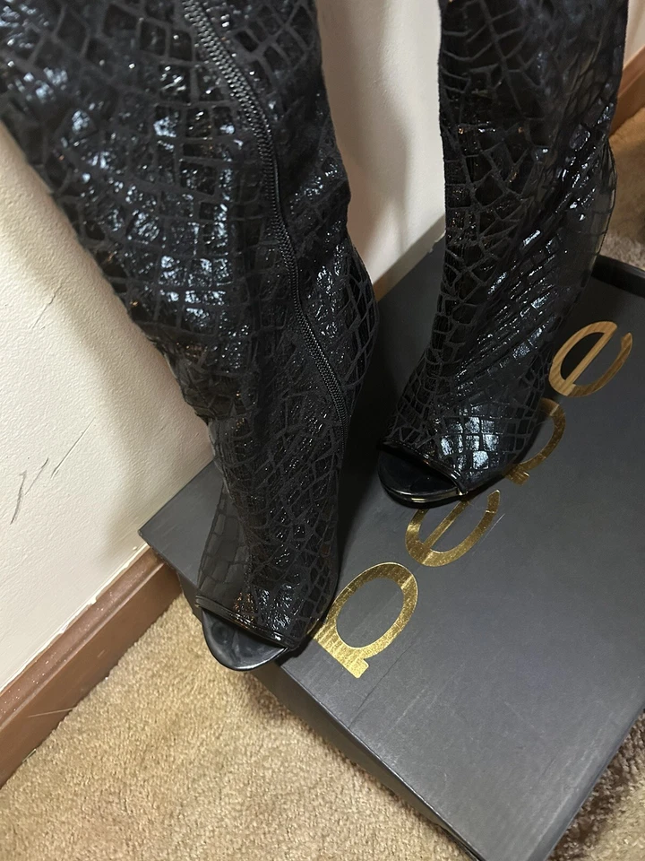 Bebe Brinley hasta el muslo | Peep Toe | Tacón alto | Negro | Talla 8,5 M Foto 3 de 4