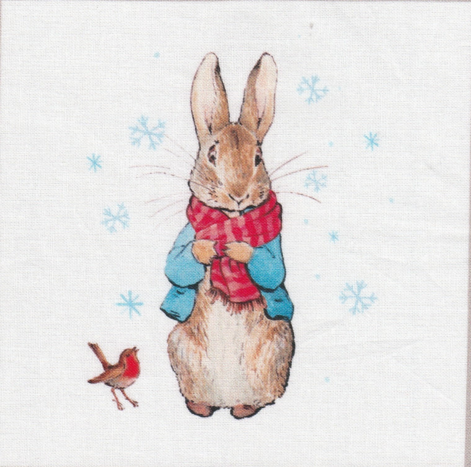 Fabric Picture Panel Christmas Peter Rabbit & Robin 13 x 13cm Quilting ...