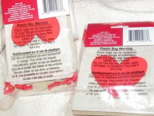 beige fabric GIFT BAGS with RED HEART on one side 4 x 6 in.(C) - Picture 2 of 5