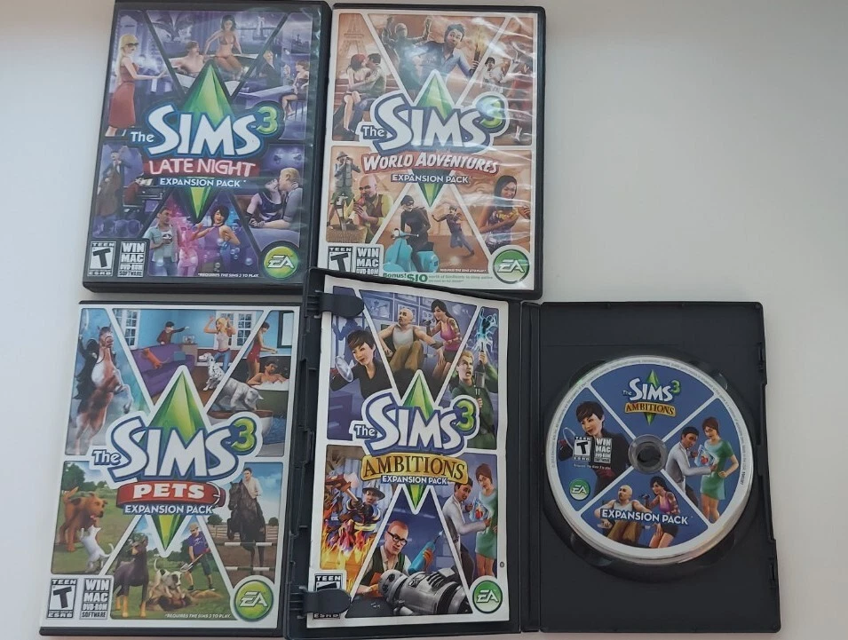 Sims 3 Expansion Packs Lot Of 4 (Win /Mac) Late Night, Pets, World.