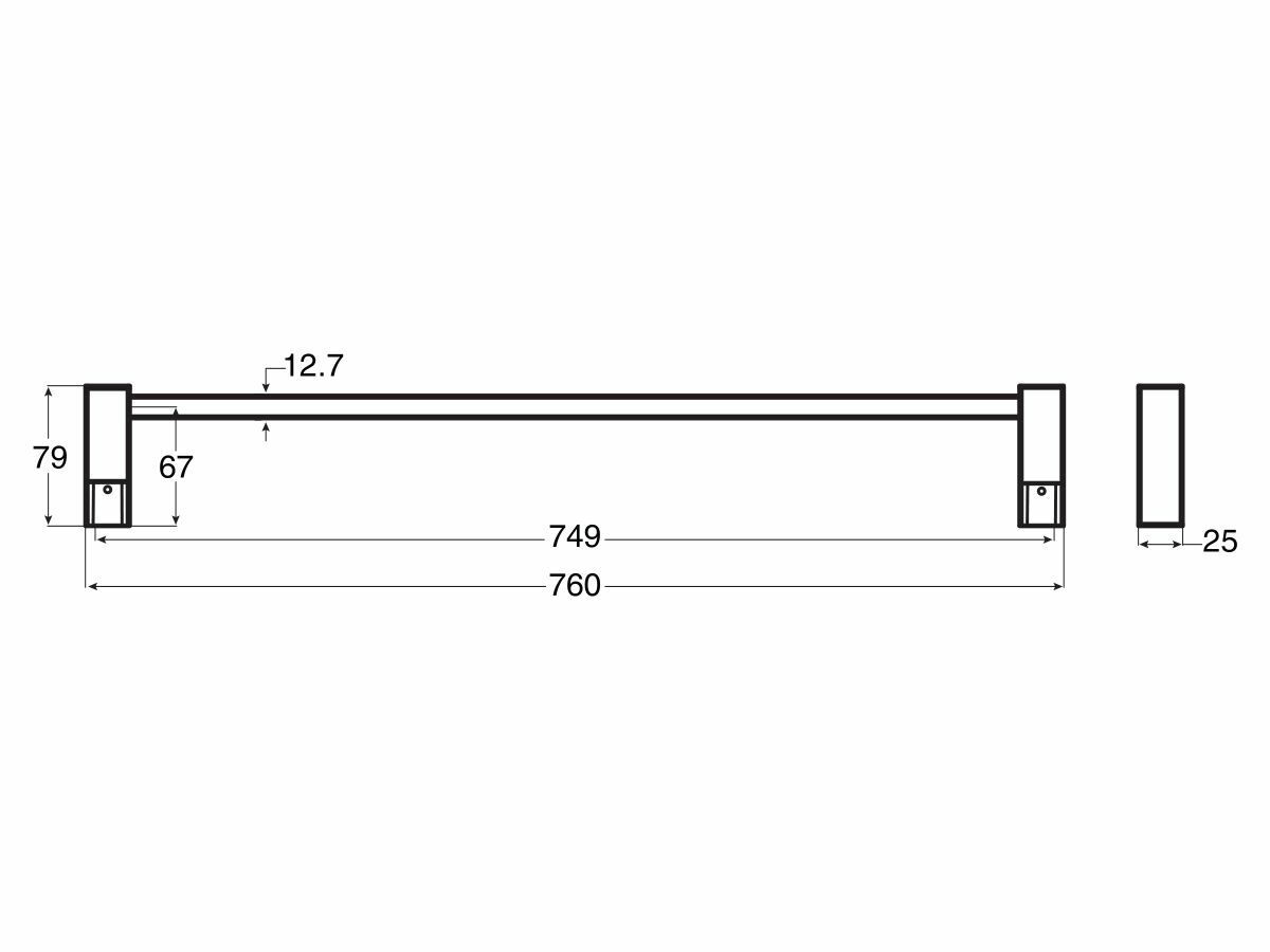 Mizu BLOC MK2 SINGLE TOWEL RAIL 760mm Wall Mounted, Double Fixing MATTE  BLACK