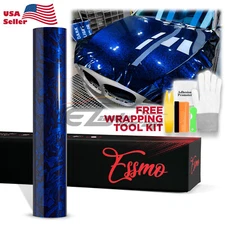 ESSMO PET Marble Forged Gloss Carbon Fiber Royal Blue Vehicle Vinyl Wrap Decal