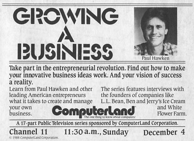 1988 TV AD ~ PAUL HAWKEN COMPUTER PROMO SHOW GROWING A BUSINESS