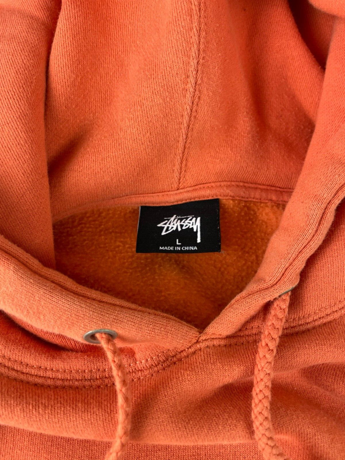 Stussy Men’s Large Orange Pullover Hoodie Sweatshirt w/ Embroidered Butterfly image 6
