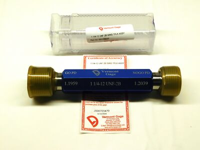 NEW 1 1/4 12 UNF 2B VERMONT THREAD PLUG GAGE 1.25 GO NO GO PDS= 1.1959 & 1.2039