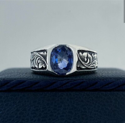 Natural Swiss Blue Topaz Men's Ring Solid 925 Sterling Silver Gift Jewelry Him.