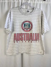 Vintage Australia University Crop-Top Shirt One Size Gray White Koala 90s Stripe