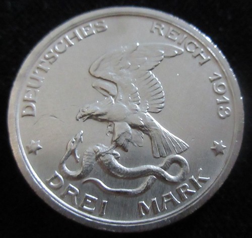 MDS DEUTSCHES REICH KAISERREICH DREI 3 MARK 1913 "BEFREIUNGSKRIEGE", SILBER #U - Bild 2 von 2