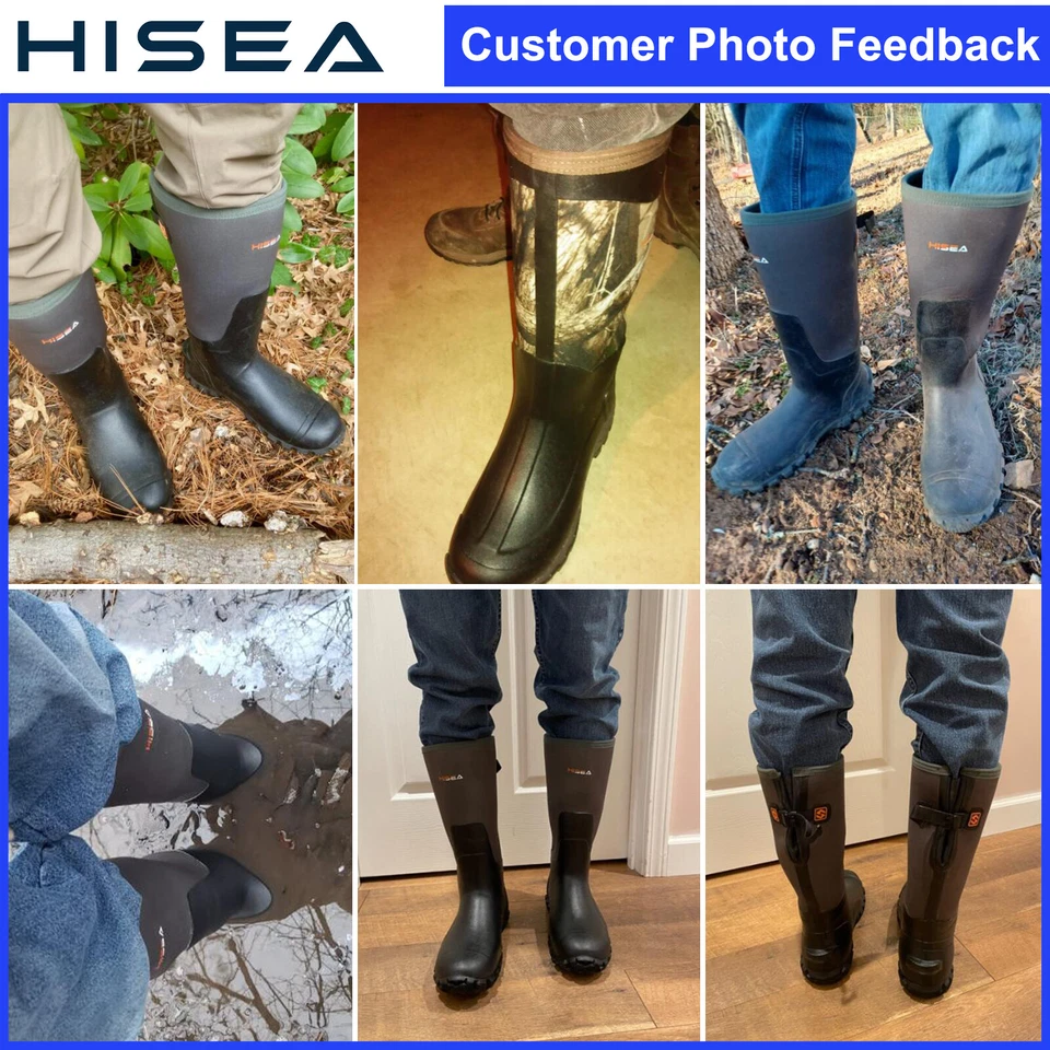 HISEA Men Mid-Calf Rain Boots Waterproof Insulated Hunting Chore Mud Work Boots - Image 2 of 4
