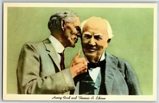 Henry Ford with Thomas Edison Vintage Curteichcolor Postcard Unposted