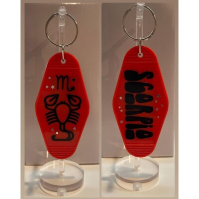 SCORPIO Zodiac Stars Retro Motel Red Black Keychain